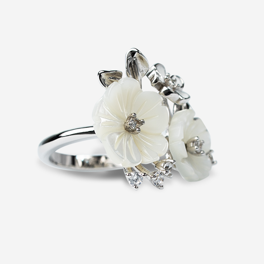 Blossom Kiss Floral Ring - Silver 4